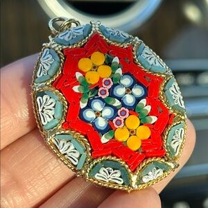 Colorful Floral Micro Mosaic Pendant